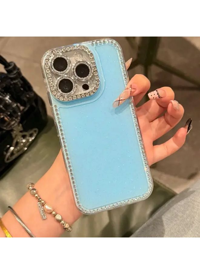 Light Blue Case For iPhone 15 With Crystal Frame And Convenient Photo Button - Image 5