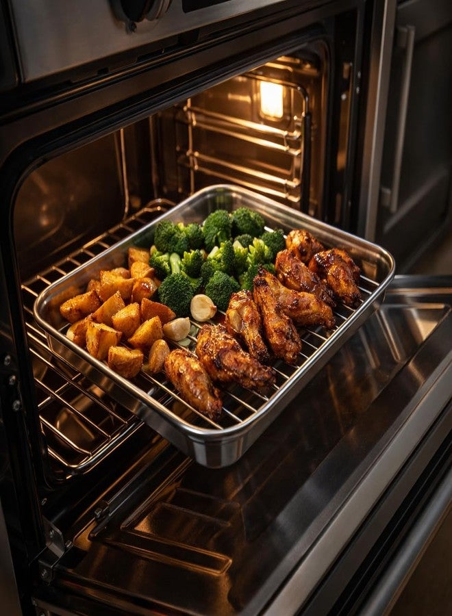 Crega Stainless Steel Baking Tray Large Oven Pan with Cooling Rack Heavy Duty Non Toxic Rust Resistant Dishwasher Safe Perfect for Baking Cakes Pastries Muffins Snacks Roasting Grilling and Serving - Image 2