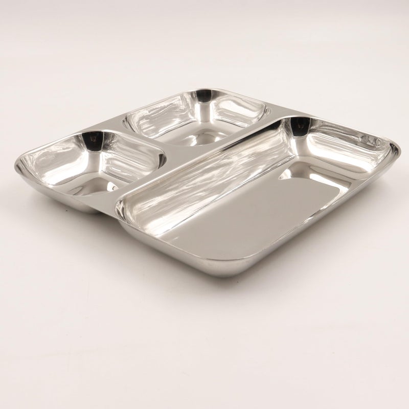 Spillbox Stainless SteelTiffin Plate|Breakfast Plate|Lunch&Dinner Plate|Bhojan Thali|Compartment|Sectioned Plate|Pav Bhaji|Idly Sambar|Snack PlateLength:23cmW:420g-SQ Tiffin Plate-Big (Pack of 1) - Image 3