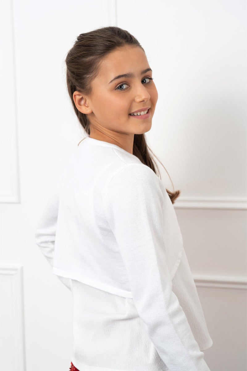 BOLEROSE Girls Long Sleeve Sparkle Cardigan Childrens Kids Bolero Shrug (White - Holographic Sparkle, 11-12 YRS) - Image 4