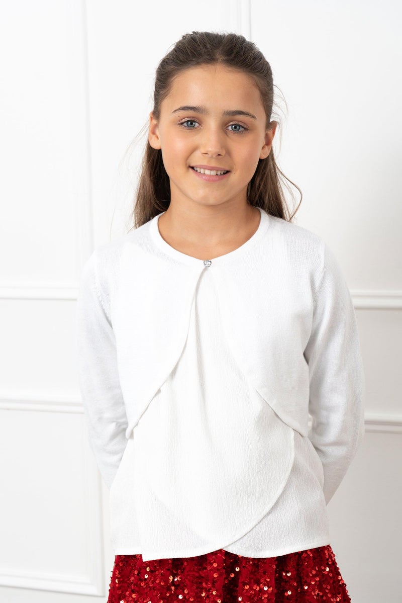 BOLEROSE Girls Long Sleeve Sparkle Cardigan Childrens Kids Bolero Shrug (White - Holographic Sparkle, 11-12 YRS) - Image 5