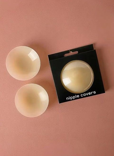 زوجان من فطائر اللحم اللاصقة المقاومة للماء بلون عاري قابلة لإعادة الاستخدام، غطاء الثدي من السيليكون للنساء مع صندوق سفرزوج واحد من لاصقات الحلمة المقاومة للماء بلون عاري قابلة لإعادة الاستخدام ووسادة سيليكون لتغطية الثدي للنساء مع صندوق سفر