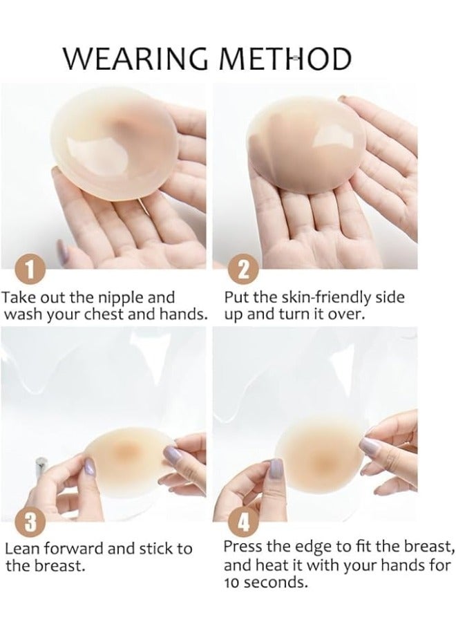 Glowudz 1Pair Reusable Nude Color Water Proof Adhesive Pasties Nipple Silicone Pad Breast Cover For Woman With Travel Box - Image 2