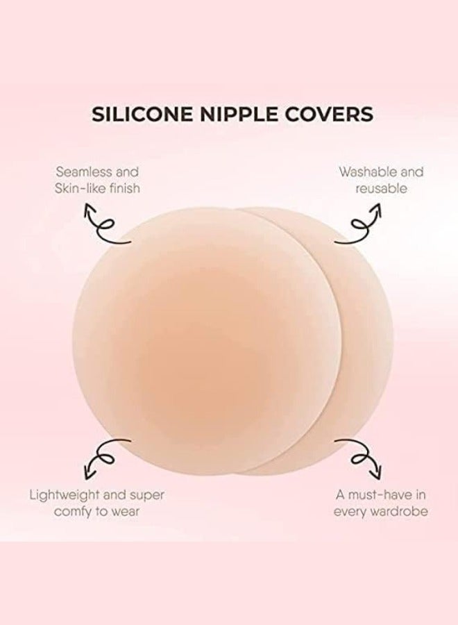 Glowudz 1Pair Reusable Nude Color Water Proof Adhesive Pasties Nipple Silicone Pad Breast Cover For Woman With Travel Box  - Image 3