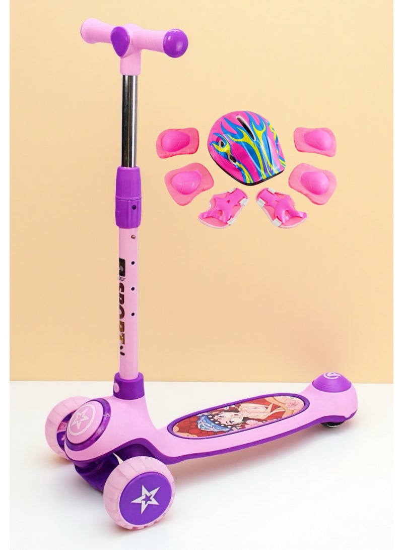 إيزي فيتشور مستقبل سهل للأطفال من عمر 3 إلى 8 سنوات. سكوتر قابل للطي مثالي للأطفال، مزود بمقبض قابل لتعديل الارتفاع، وعجلات من البولي يوريثان بإضاءة LED، وفرامل خلفية، وموسيقى، بالإضافة إلى مجموعة كاملة من معدات الحماية. - Image 1