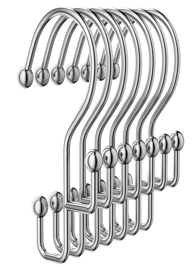 Goowin Shower Curtain Hooks, Silver Shower Curtain Hooks Rust Proof, Anti-drop Metal Shower Curtain Rings Hooks, Double Shower Hooks for Shower Curtain, Shower Rings for Curtain & Liner, Silver-12 Pcs - Image 1