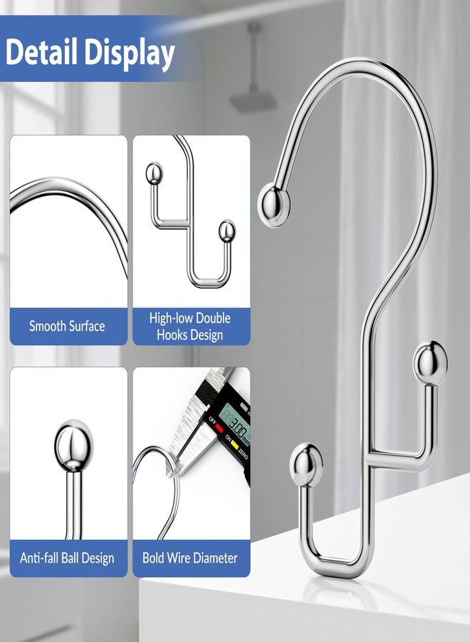 Goowin Shower Curtain Hooks, Silver Shower Curtain Hooks Rust Proof, Anti-drop Metal Shower Curtain Rings Hooks, Double Shower Hooks for Shower Curtain, Shower Rings for Curtain & Liner, Silver-12 Pcs - Image 3