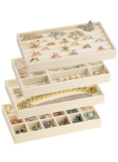 Generic Set of 4 Stackable Jewelry Organizer Trays for Drawers Display Case Storage Container Earring Necklace Rings Bracelet with Removable Dividers  - Image 1