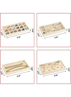 Generic Set of 4 Stackable Jewelry Organizer Trays for Drawers Display Case Storage Container Earring Necklace Rings Bracelet with Removable Dividers  - Image 3