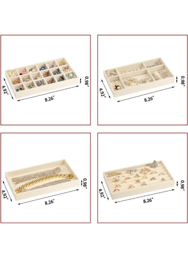 Generic Set of 4 Stackable Jewelry Organizer Trays for Drawers Display Case Storage Container Earring Necklace Rings Bracelet with Removable Dividers  - Image 3