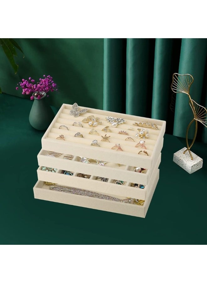 Generic Set of 4 Stackable Jewelry Organizer Trays for Drawers Display Case Storage Container Earring Necklace Rings Bracelet with Removable Dividers  - Image 4