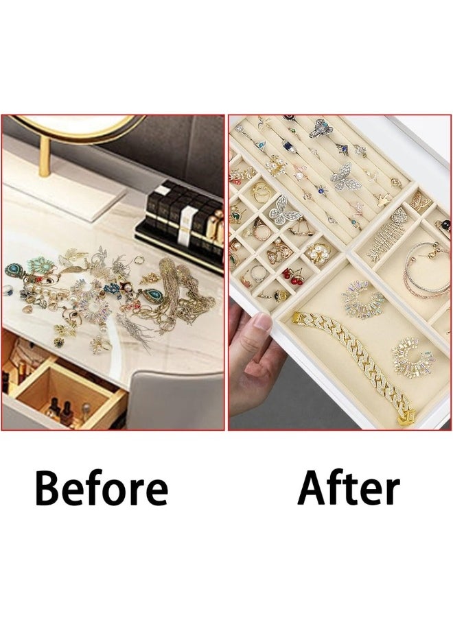 Generic Set of 4 Stackable Jewelry Organizer Trays for Drawers Display Case Storage Container Earring Necklace Rings Bracelet with Removable Dividers  - Image 5