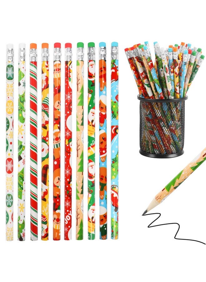DIYASY 100 Pcs Christmas Pencils for Kids, Holiday Pencils Bulk with Erasers Xmas Wood Pencil Party Favor Supplies Classroom Rewards Prizes Stationery Decorations 10 Styles - Image 1