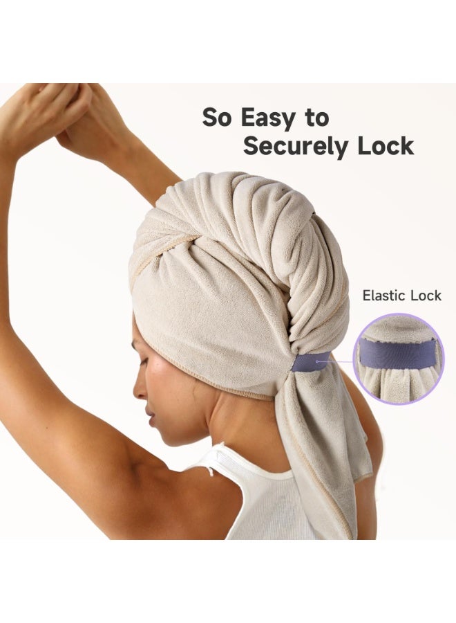 Microfiber Hair Towel 41" x 30" Extra Large Quick Drying Hair Wrap Turban for All Hair Style Camel - Image 2