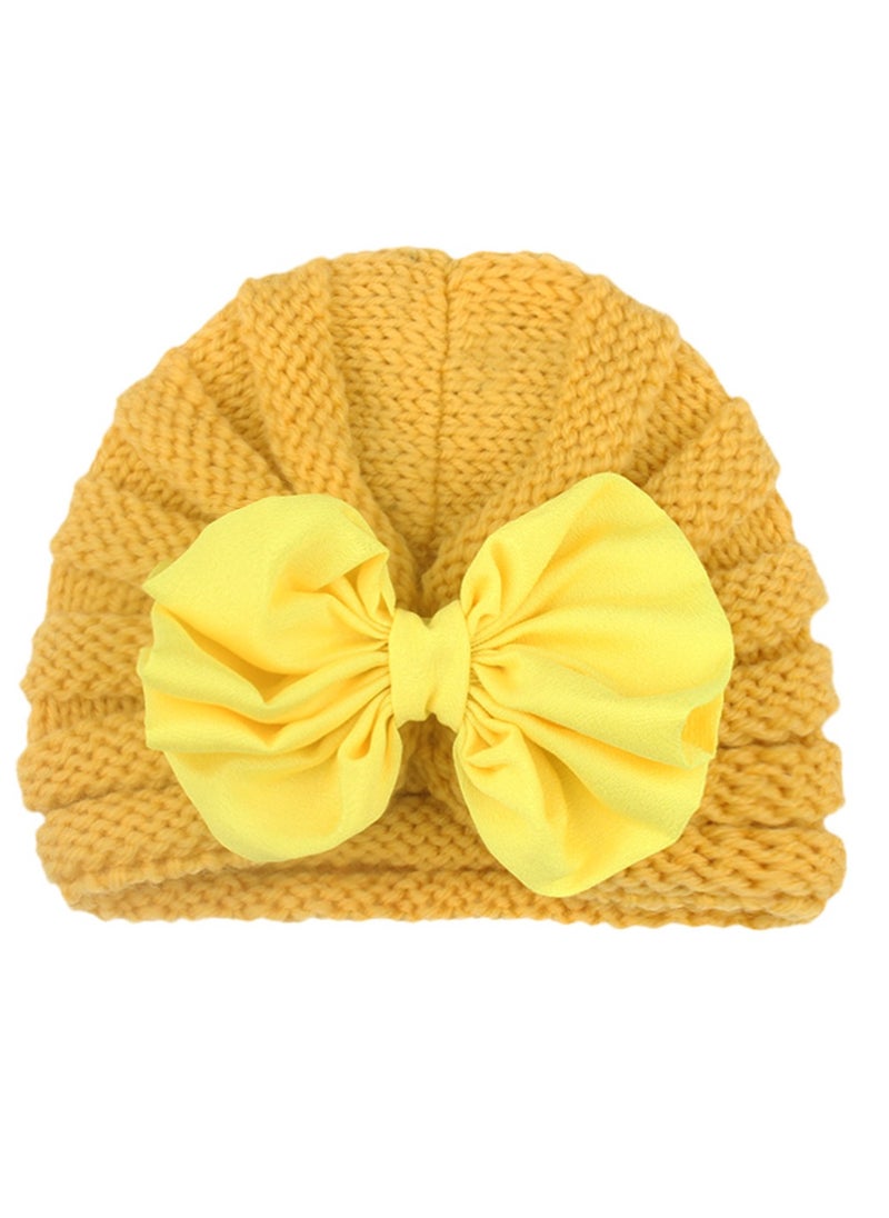Generic Baby Knitting Big Bow Hats Winter Warm Toddler Turban Infant Beanie Cap, Yellow  - Image 1