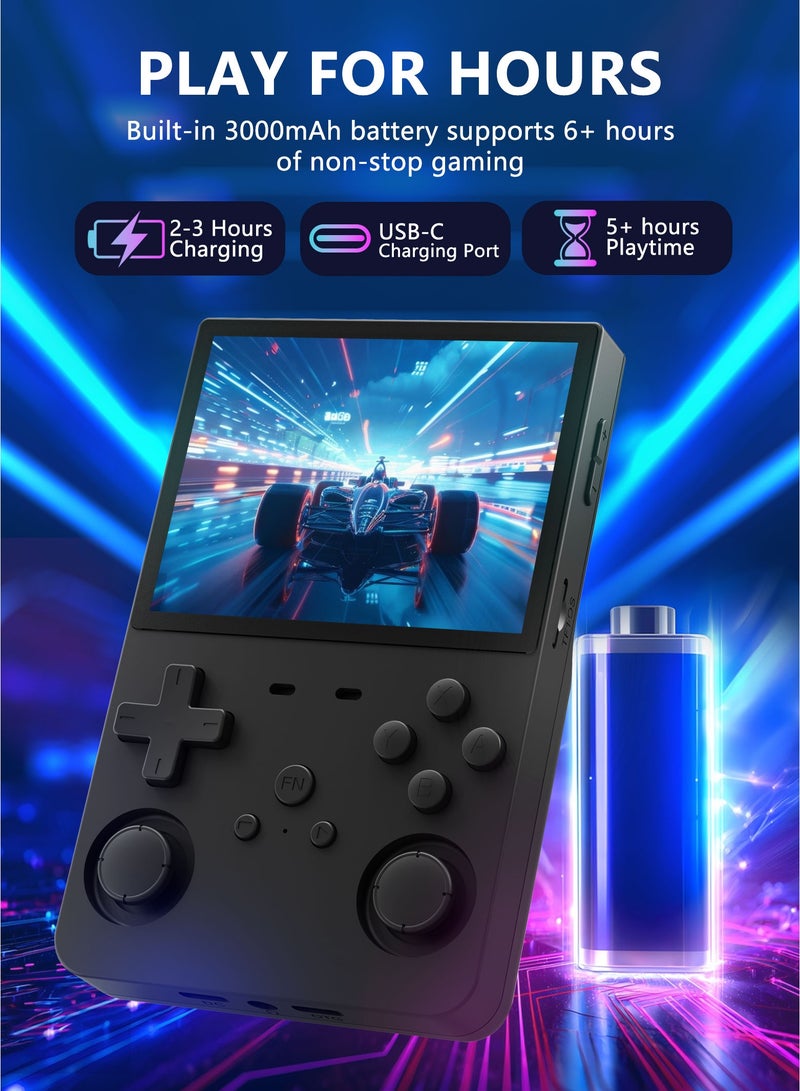 هواو جي وحدة تحكم ألعاب يدوية قديمة R36S، شاشة IPS بحجم 3.5 بوصة، L35 مع بطاقة 64 جيجابايت محملة مسبقاً بـ 10000 لعبة، تدعم أكثر من 20 نوعاً من تنسيقات الألعاب، مع بطارية بقدرة 3000 مللي أمبير توفر عمر بطارية من 6 إلى 8 ساعات - باللون الأسود - Image 5