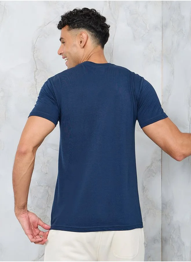 Styli Solid Regular Fit Cotton Rich T-Shirt