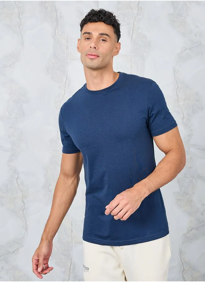 Styli Solid Regular Fit Cotton Rich T-Shirt