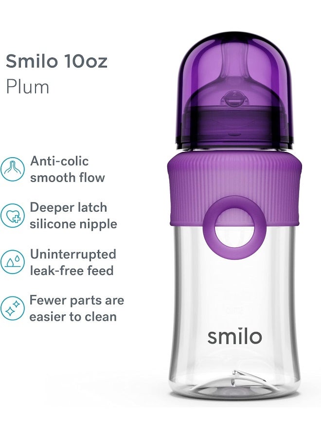 Smilo Baby Bottle Set with Stage 0 Slow Flow Anti Colic, 10 Oz / 300 ml Capacity, 3X Pack of Anti Colic Baby Bottles 0-3 Months - Plum Purple - Image 2
