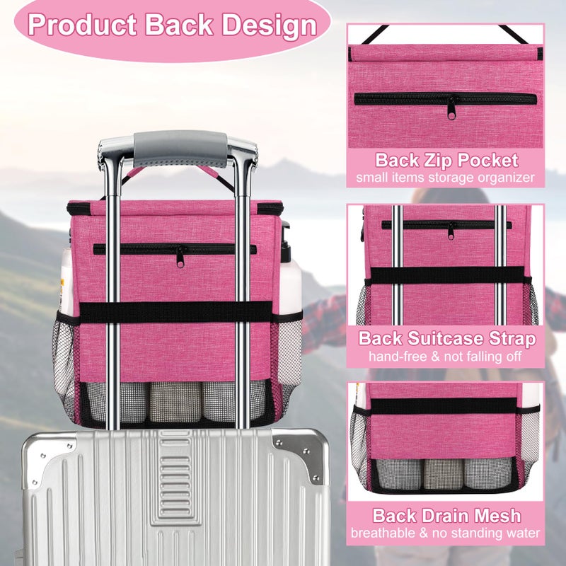 Attmu Portable Shower Caddy Dorm  Large Capacity Shower Caddy Tote Bag for College Dorm Room Essentials  Quick Dry Hanging Toiletry Bag for College Student Bathroom Camping Gym Travel Essentials (Pink)  - Image 3