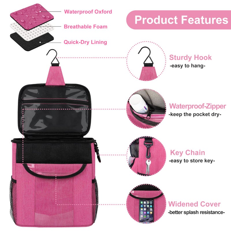Attmu Portable Shower Caddy Dorm  Large Capacity Shower Caddy Tote Bag for College Dorm Room Essentials  Quick Dry Hanging Toiletry Bag for College Student Bathroom Camping Gym Travel Essentials (Pink)  - Image 2