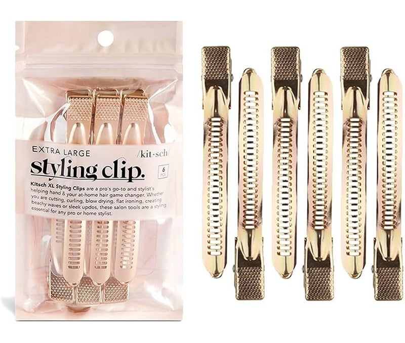 Kitsch Pro XL Hair Styling Clips, 4.5-Inch Anodized Aluminum Hair Clips, 6 Pieces (Gold)