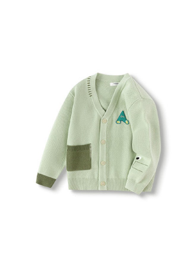 Balabala Kids V-neck Knit Sweater Boys' 2025 Spring New Cardigan Outdoor Color Block - Image 1