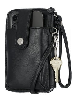 Mundi Jacqui RFID Blocking Crossbody Wallet Bag for Women, Compact Travel-Size Cell Phone Holder Purse - Vegan Leather, Black