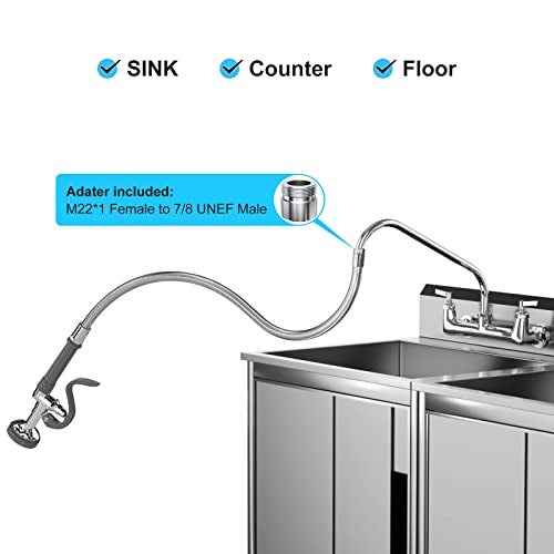 CWM Spray Valve with 45" Flexible Stainless Steel Hose, Pre Rinse Sprayer Assembly for Commercial Kitchen Faucet - Image 3