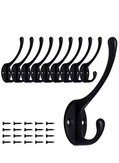 Y&D 10 Pack Matte Black Coat Hooks Heavy Duty Dual Wall Mounted Utility Not Rust for Coat, Robe, Scarf, Bag, Towel, Key, Hat and More, Include 20 Pieces Screws  - Image 1