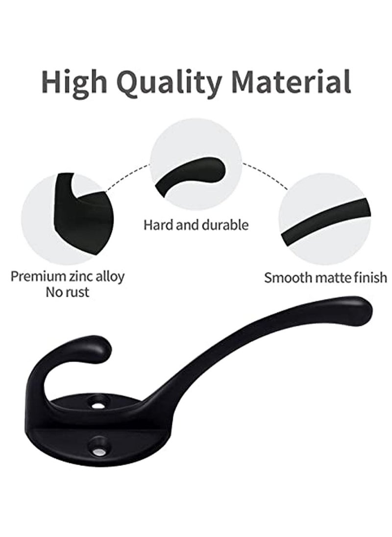 Y&D - 10 Pack Matte Black Coat Hooks Heavy Duty Dual Wall Mounted Utility Not Rust for Coat, Robe, Scarf, Bag, Towel, Key, Hat and More, Include 20 Pieces Screws - Image 1