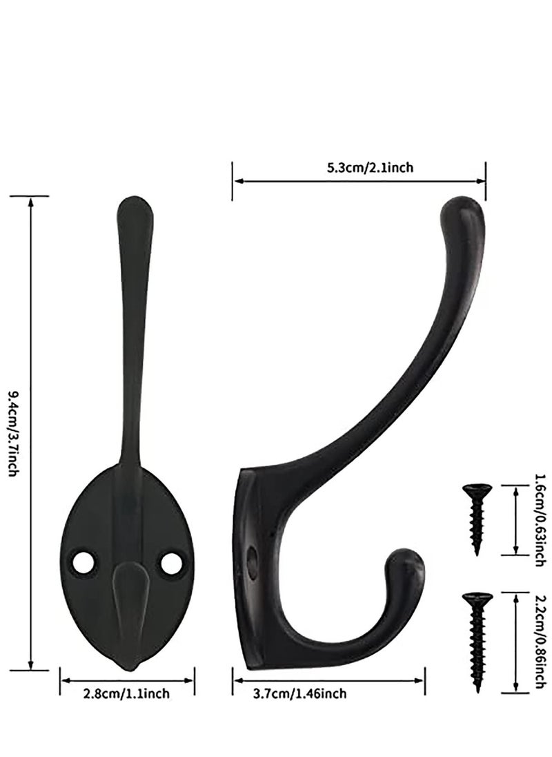 Y&D - 10 Pack Matte Black Coat Hooks Heavy Duty Dual Wall Mounted Utility Not Rust for Coat, Robe, Scarf, Bag, Towel, Key, Hat and More, Include 20 Pieces Screws - Image 1