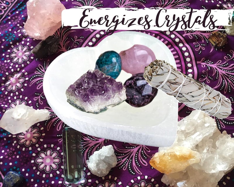 Worldly Finds SELENITE HEART Shaped Bowl - Selenite Crystal Smudge Bowl, Hand-Carved, Moroccan Crystal Holder to Charge, Cleanse Crystals, Charging, Smudging Bowl, Wicca Starter Kit Supplies w/Bag (4 Inch Heart) - Image 4