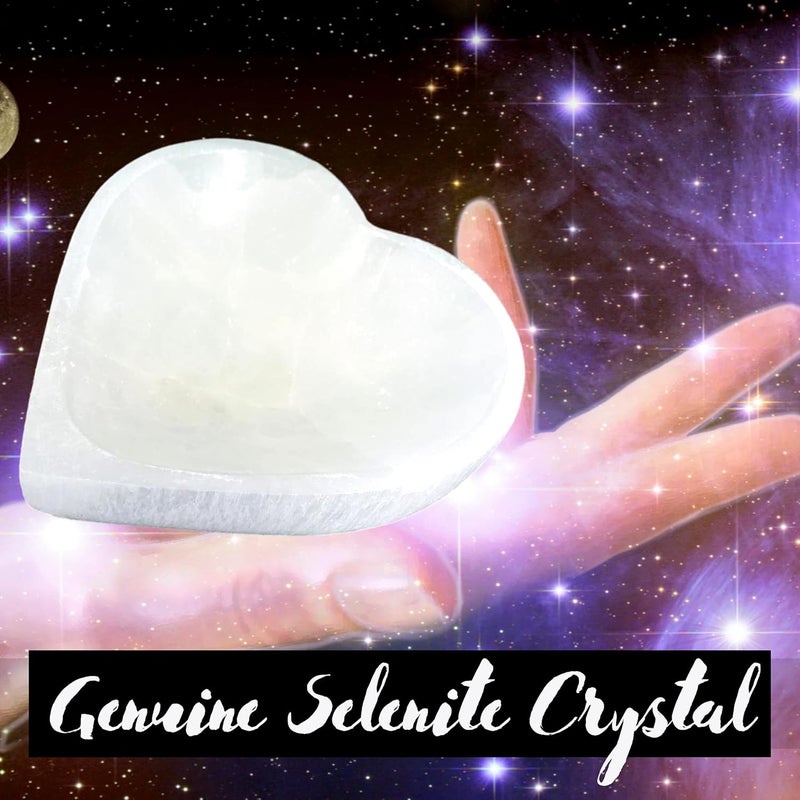 Worldly Finds SELENITE HEART Shaped Bowl - Selenite Crystal Smudge Bowl, Hand-Carved, Moroccan Crystal Holder to Charge, Cleanse Crystals, Charging, Smudging Bowl, Wicca Starter Kit Supplies w/Bag (4 Inch Heart) - Image 3