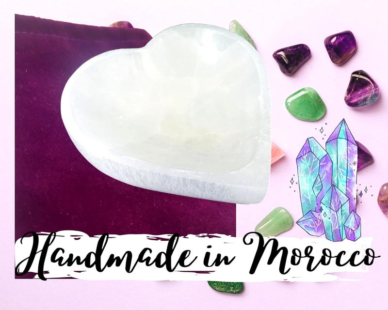 Worldly Finds SELENITE HEART Shaped Bowl - Selenite Crystal Smudge Bowl, Hand-Carved, Moroccan Crystal Holder to Charge, Cleanse Crystals, Charging, Smudging Bowl, Wicca Starter Kit Supplies w/Bag (4 Inch Heart) - Image 2