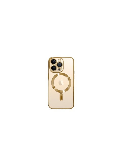 iPhone 13 Pro Max Clear Case with MagSafe Wireless Charging Compatible Back Cover with Electroplating Shockproof Frame Gold