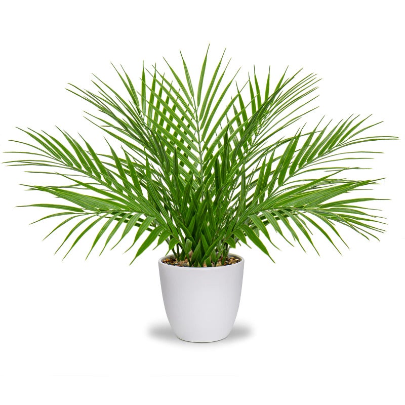 Briful Fake Plant 15â€™â€™ Artificial Palm Plant in White Pot Real Touch Faux Tropical Palm Tree Houseplant for Home Indoor Living Room Tabletop Balcony Decorations - Image 1