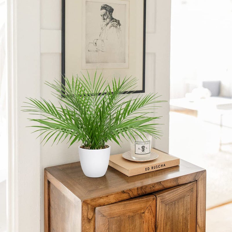 Briful Fake Plant 15â€™â€™ Artificial Palm Plant in White Pot Real Touch Faux Tropical Palm Tree Houseplant for Home Indoor Living Room Tabletop Balcony Decorations - Image 4