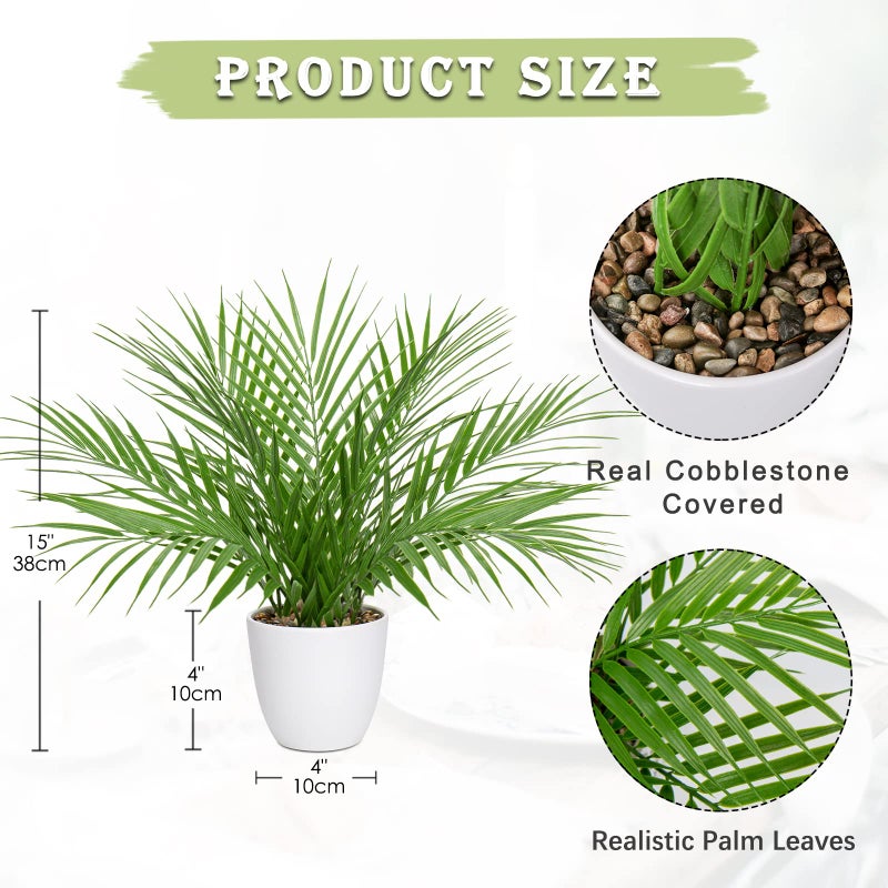 Briful Fake Plant 15â€™â€™ Artificial Palm Plant in White Pot Real Touch Faux Tropical Palm Tree Houseplant for Home Indoor Living Room Tabletop Balcony Decorations - Image 2