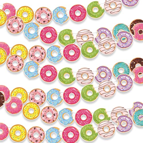 Dinifee 5 Pcs Donut Party Banners 592 ft Doughnut Grow up Party Accessories Hanging Swirl Donut Paper Cutouts Birthday Decorations for Baby Shower Gender Reveal Bridal Shower Supplies - Image 1