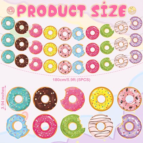 Dinifee 5 Pcs Donut Party Banners 592 ft Doughnut Grow up Party Accessories Hanging Swirl Donut Paper Cutouts Birthday Decorations for Baby Shower Gender Reveal Bridal Shower Supplies - Image 5