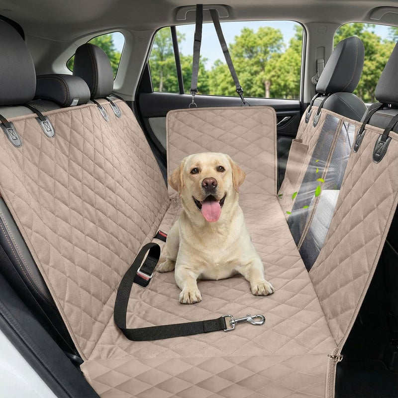 Victoper Dog Car Seat Cover, 600D Heavy Durable Dog Seat Cover for Back Seat, 100% Waterproof Scratch Proof Nonslip Dog Hammock for Car with Side Flap, Pet Back Seat Covers for Cars with Seatbelt Khaki - Image 1