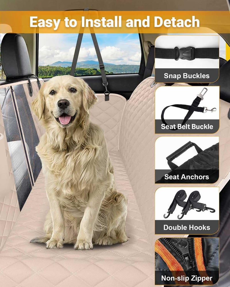 Victoper Dog Car Seat Cover, 600D Heavy Durable Dog Seat Cover for Back Seat, 100% Waterproof Scratch Proof Nonslip Dog Hammock for Car with Side Flap, Pet Back Seat Covers for Cars with Seatbelt Khaki - Image 2