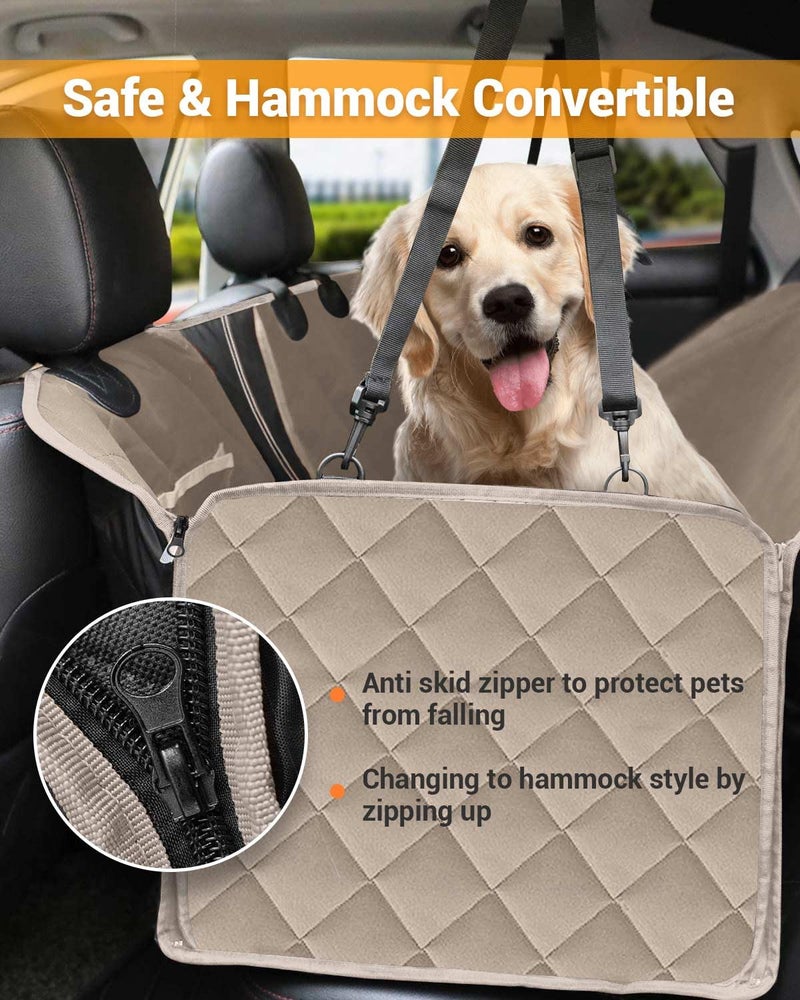 Victoper Dog Car Seat Cover, 600D Heavy Durable Dog Seat Cover for Back Seat, 100% Waterproof Scratch Proof Nonslip Dog Hammock for Car with Side Flap, Pet Back Seat Covers for Cars with Seatbelt Khaki - Image 4