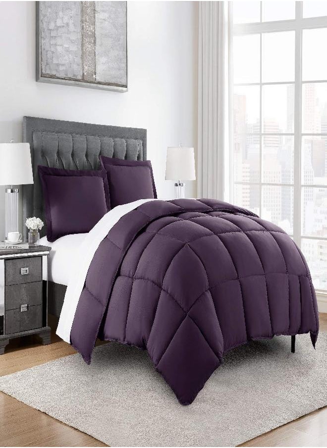 Chezmoi Collection Chezmoi Collection 3-Piece Down Alternative Comforter Set - Lightweight All Seasons Luxurious Brushed Microfiber Comforter (Oversized Queen, Dark Purple)  - Image 1