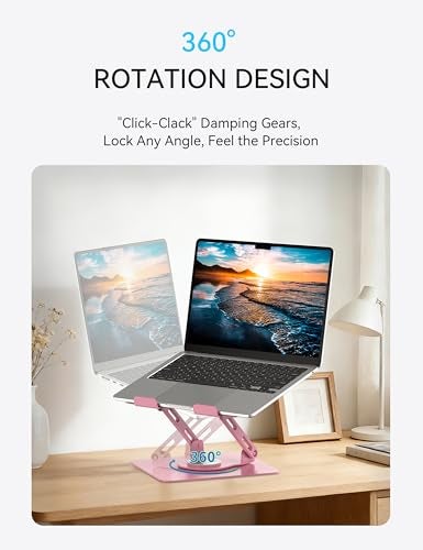 SOUNDANCE 360 Rotating Laptop Stand Ergonomic Computer Riser for Desk Adjustable Height MultiAngle Metal Holder Foldable Portable Notebook Elevating Base for Office Home Pink - Image 3