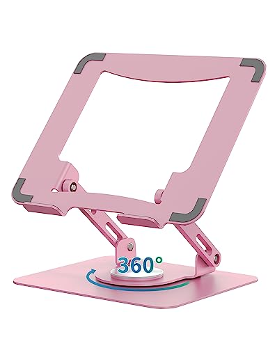 SOUNDANCE 360 Rotating Laptop Stand Ergonomic Computer Riser for Desk Adjustable Height MultiAngle Metal Holder Foldable Portable Notebook Elevating Base for Office Home Pink - Image 1