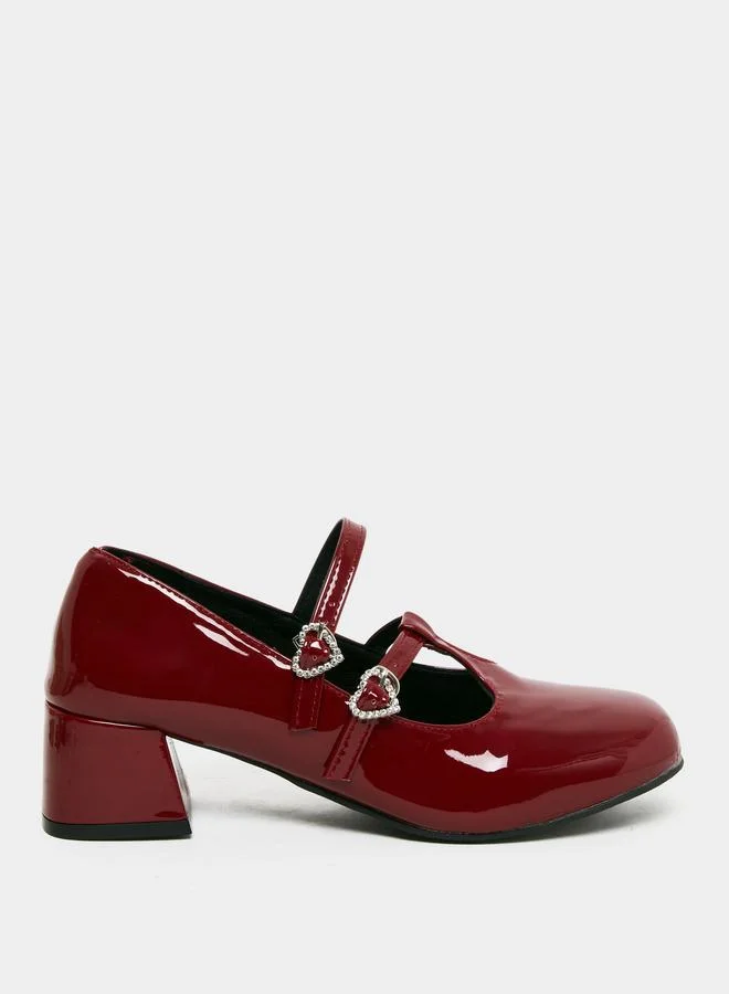 Take Two Red Patent Mary Jane Shoes with Heart Buckles