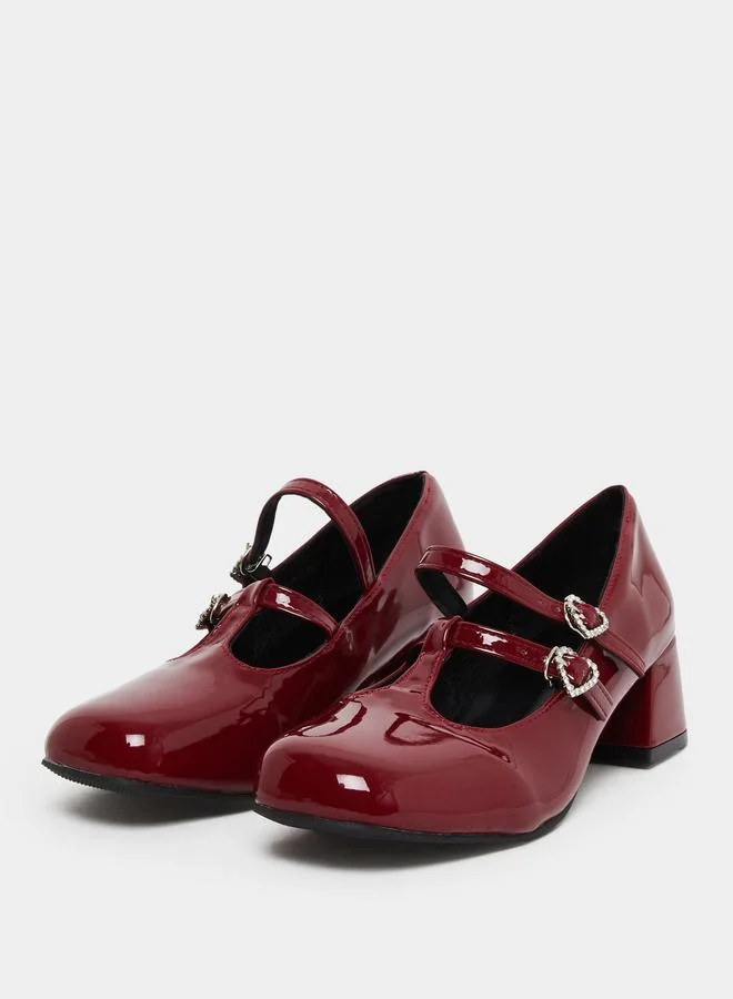 Take Two Take Two Red Patent Mary Jane Shoes with Heart Buckles