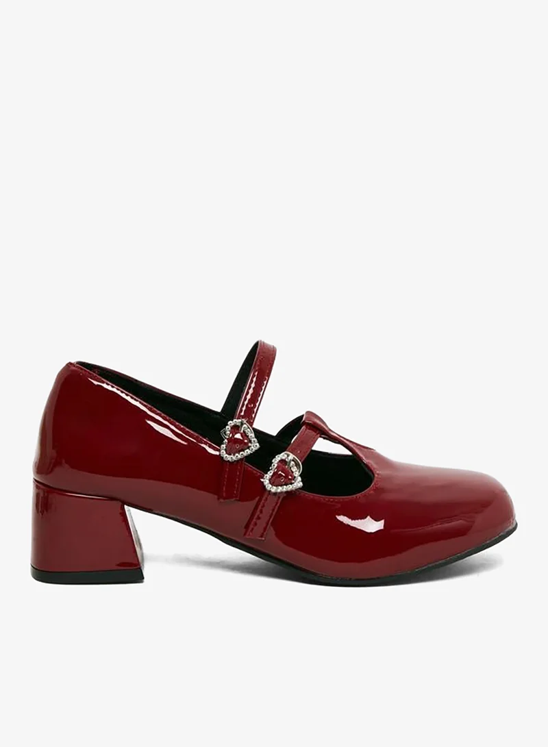 Take Two Red Patent Mary Jane Shoes with Heart Buckles